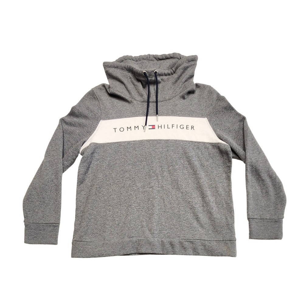 Tommy Hilfiger Sport Funnel Neck Logo Sweatshirt Gray Athleisure Womens XL